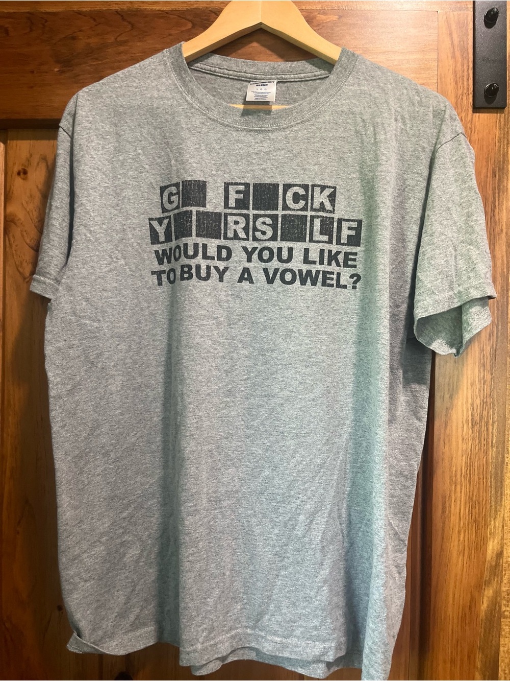 Jerzees Gray Short-Sleeve Graphic Tee with Black Text
